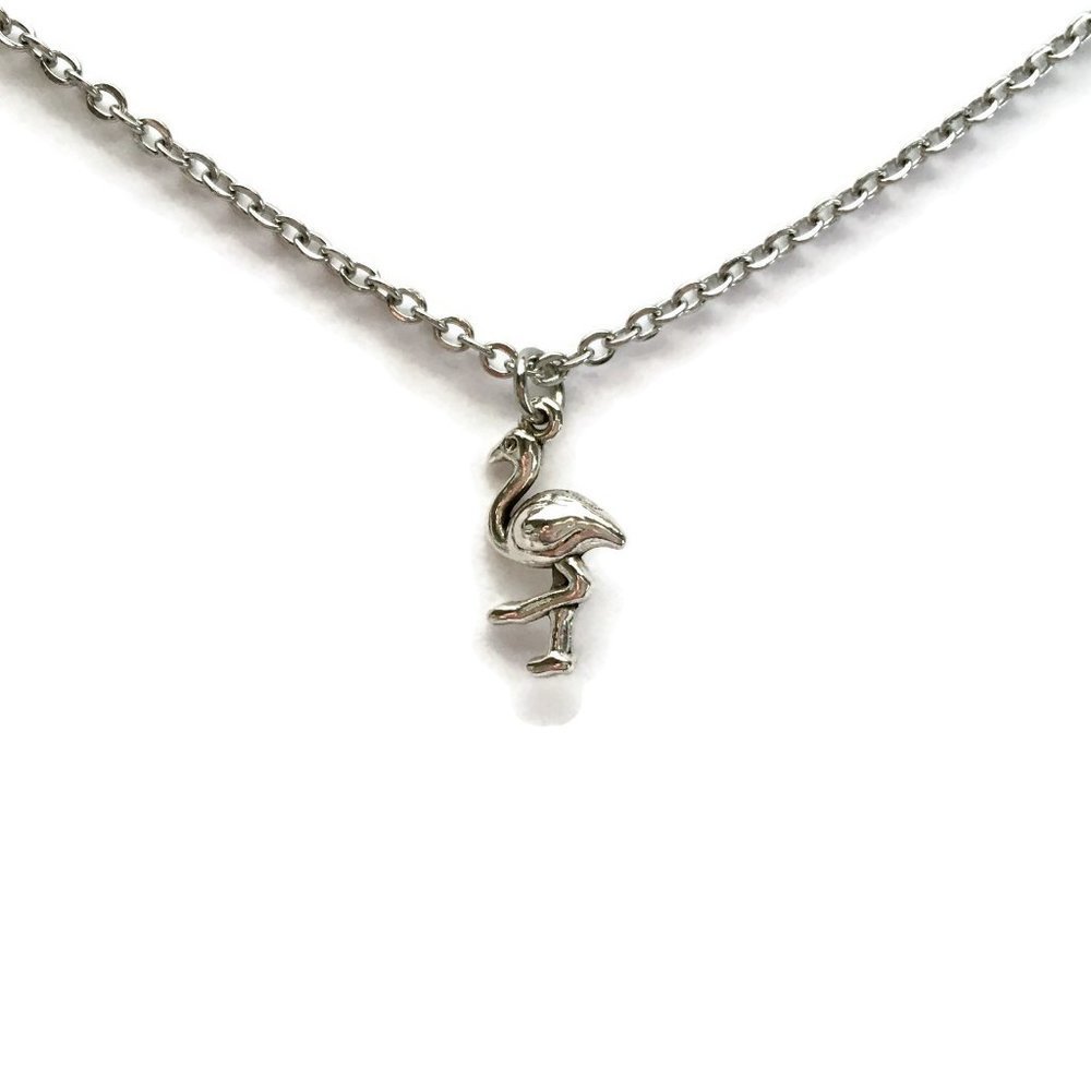 🦩 Tiny Flamingo Bird Charm Necklace Tibetan Silver Stainless Steel 4for$20